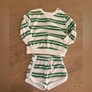 Little co striped terry cloth matching set sz 9 months green purple cotton